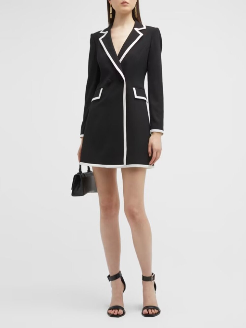 ALICE + OLIVIA Kyrie Piped Mini Tuxedo Dress Black & Off White Tailored Sz 4 NWT
